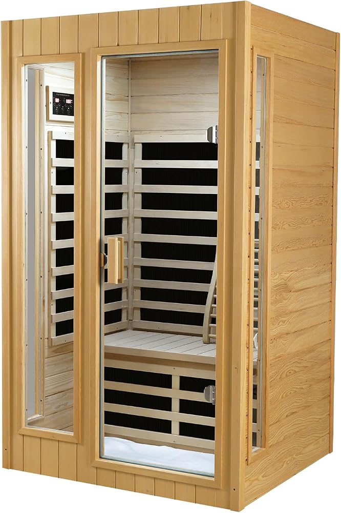 Kanlanth 2-person hemlock infrared sauna with side glass